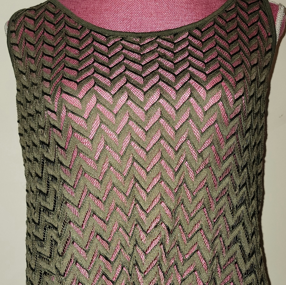 MAURICES - Boho Chic Olive Army Green Chevron Crochet Zipper T-Back Tank Top, XL